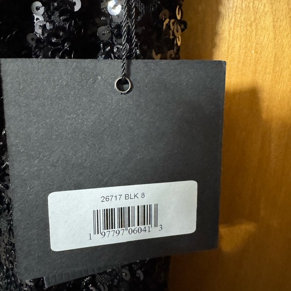 Black Sequined One Shoulder Bishop Sleeve Trumpet Gown - Picture 8 of 9